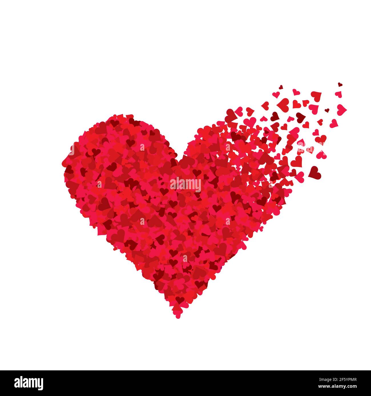 Red flying hearts of different sizes in the shape of heart Stock Vector