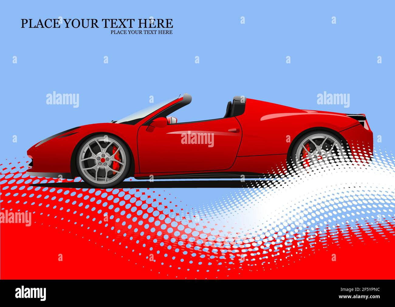 Red car cabriolet on dotted background. Vector 3d illustration Stock Vector