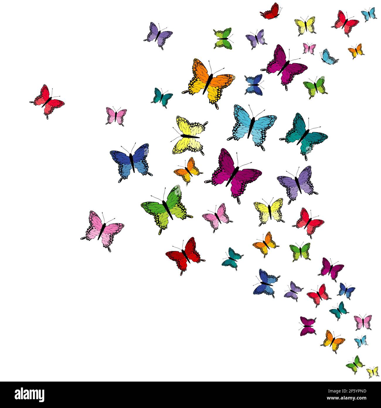 Colorful flying butterflies isolated on white background Stock Vector