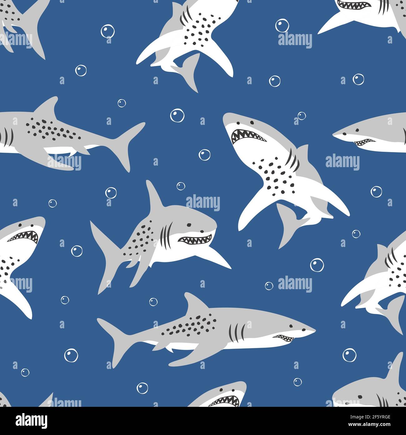 Childish seamless pattern with angry shark. Creative texture for fabric, textile Stock Vector