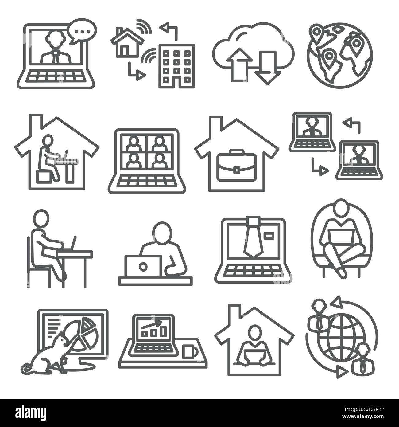 Home working line icons on white background Stock Vector