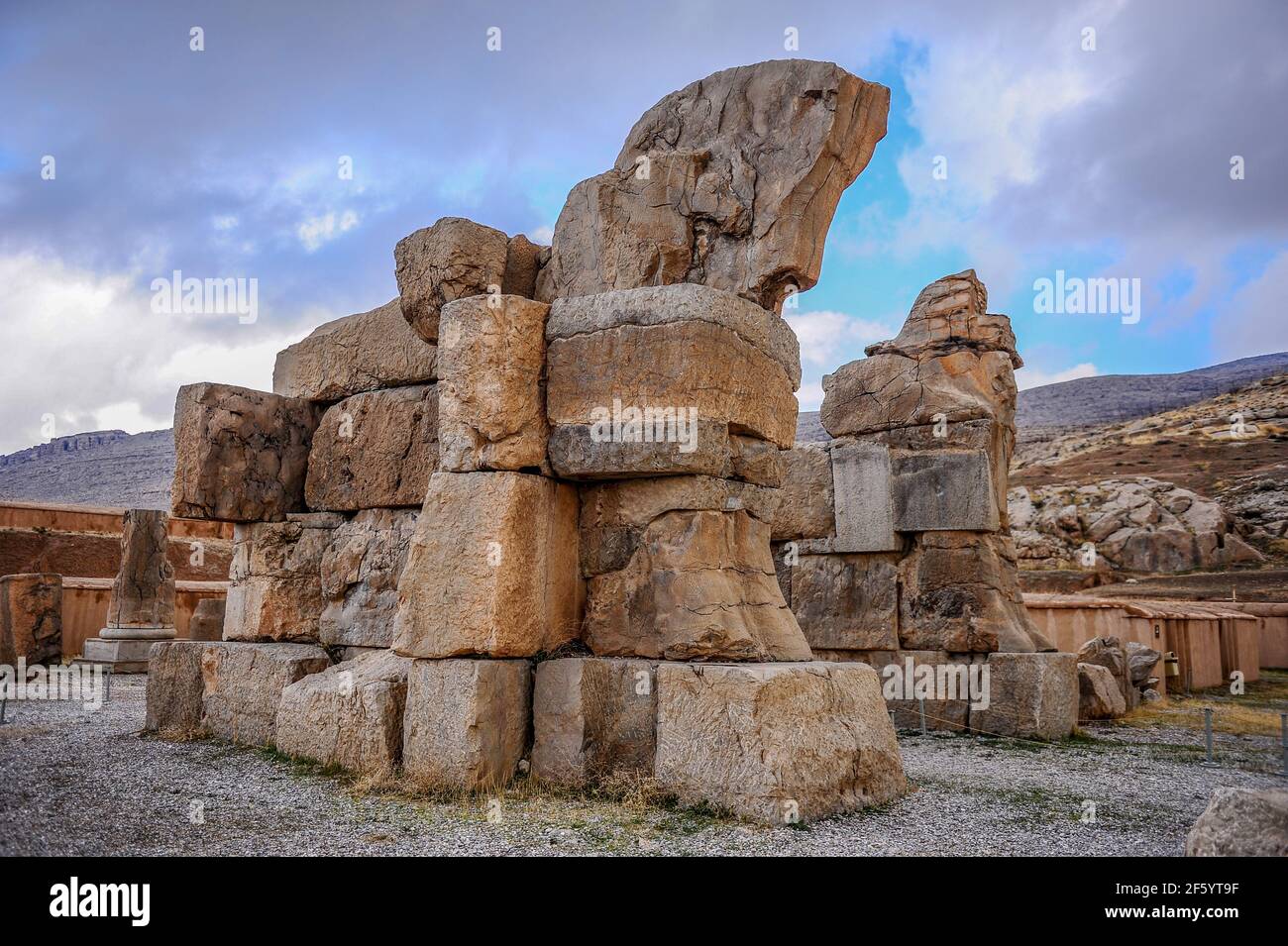Ruins of the Unfinished Gates at the ancient capital of the Persian Empire Persepolis, located near Shiraz in Iran Stock Photo