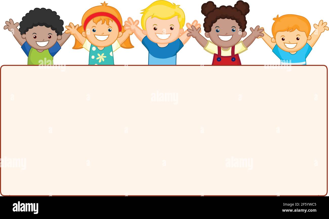 Happy kids with empty banner vector illustration Stock Vector Image ...