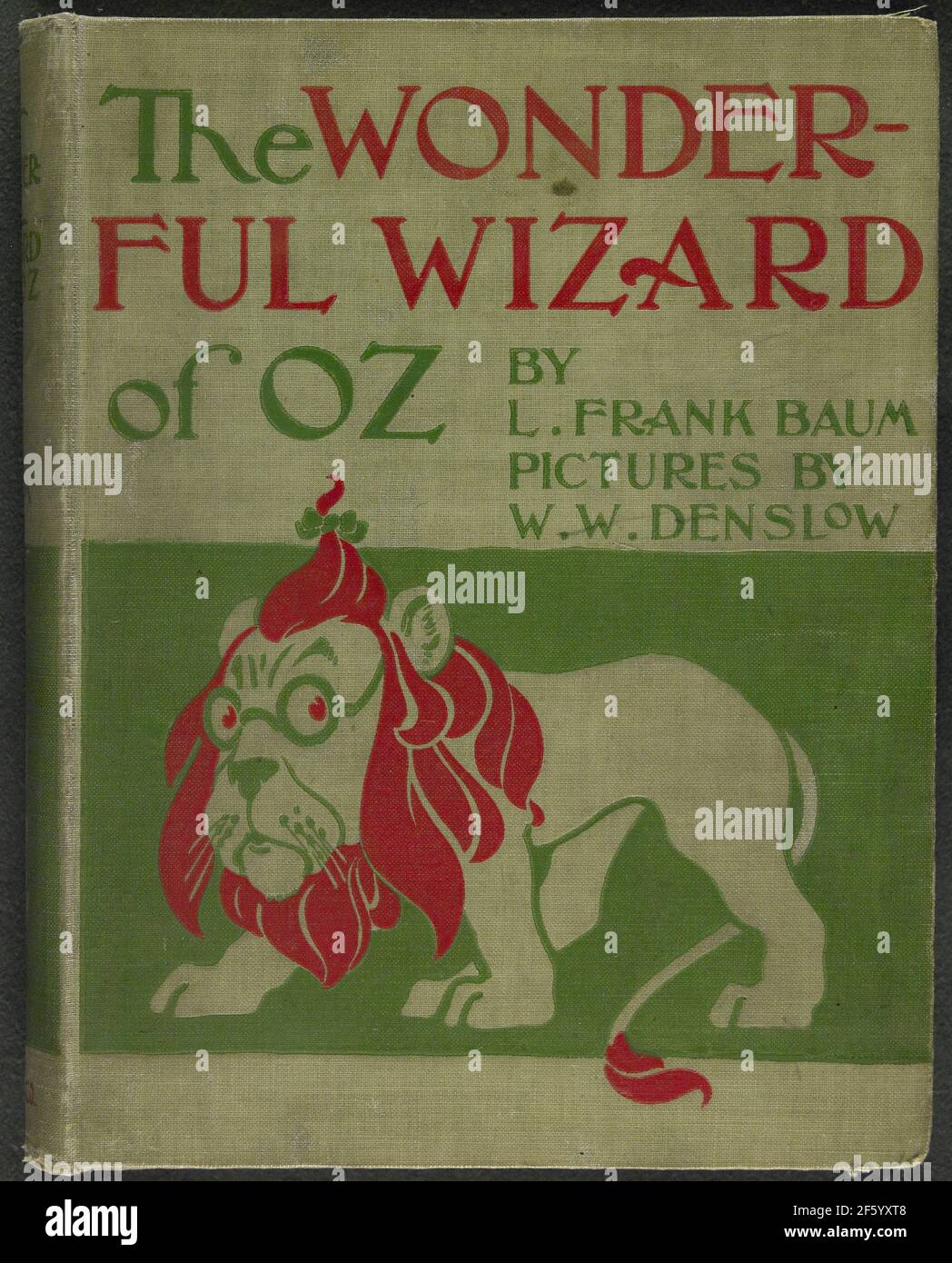 The cover of the first edition of The Wonderful Wizard of Oz, 1900. The Wonderful Wizard of Oz was written by author L. (Lyman) Frank Baum (1856-1919) and illustrated by William Wallace Denslow (1856-1915), and was published by the George M. Hill Company in May 1900. Stock Photo