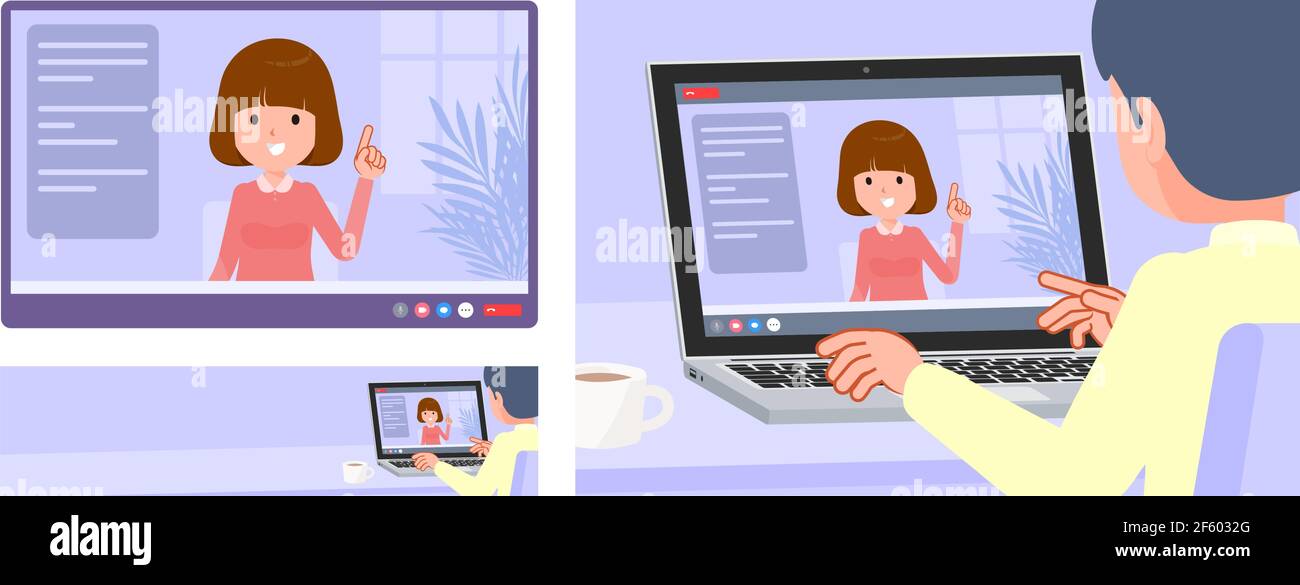 A set of women having a video chat. It's vector art so easy to edit. Stock Vector