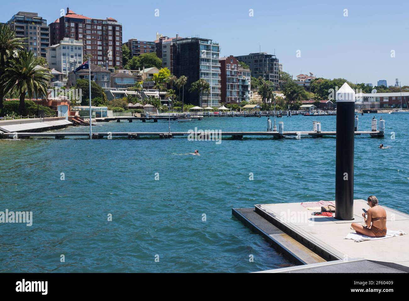 The Lookout, Elizabeth Bay, Sydney, Australia. Spectacular harbour views from the Lookout Cafe. Stock Photo