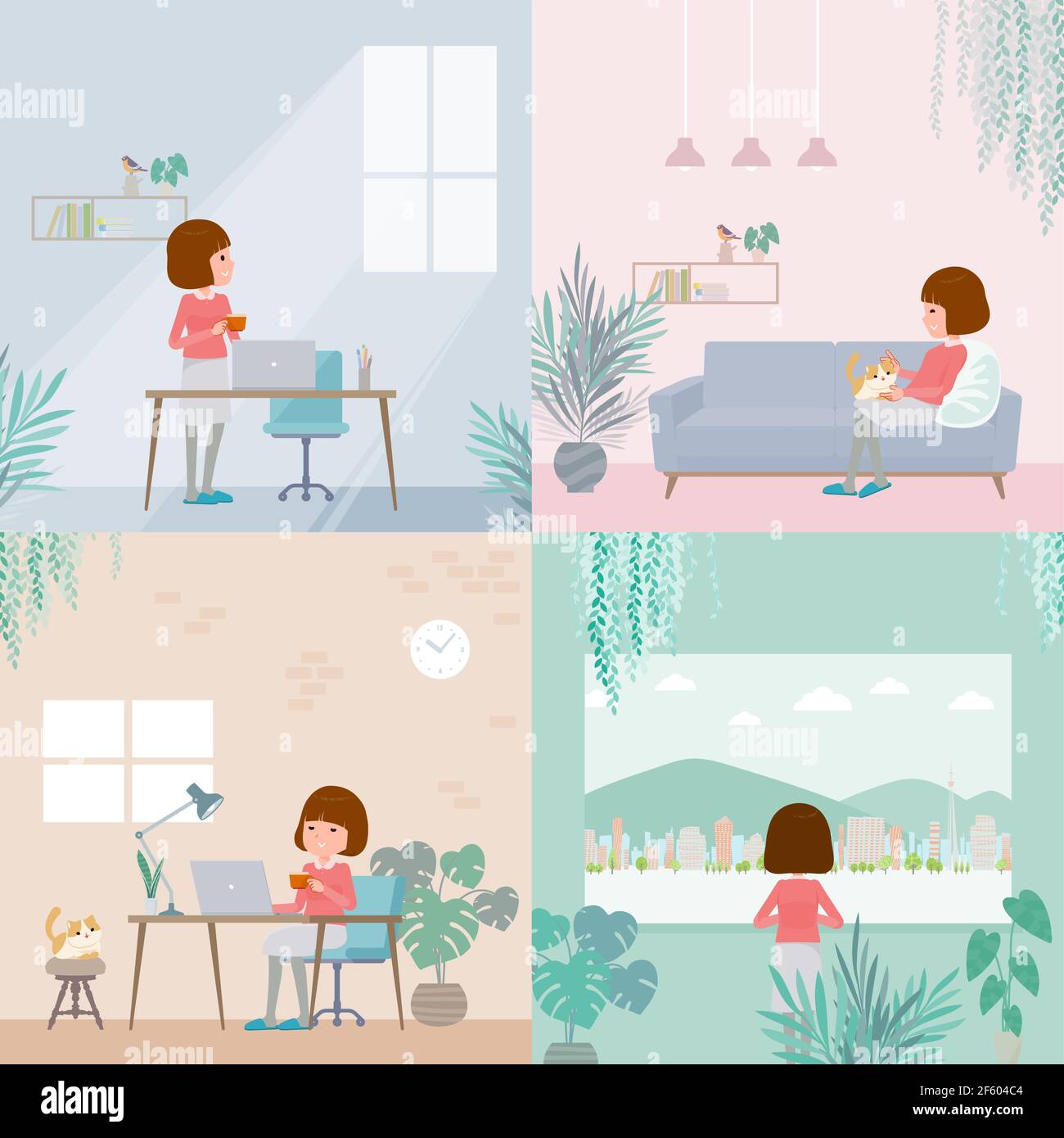 A set of women relaxing in the room. It's vector art so easy to edit ...