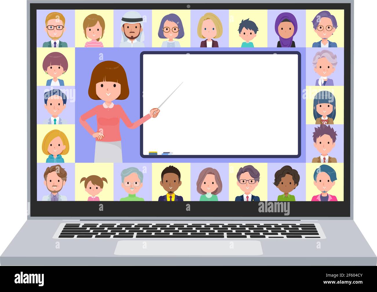 A set of women teaching lessons online.It's vector art so easy to edit. Stock Vector