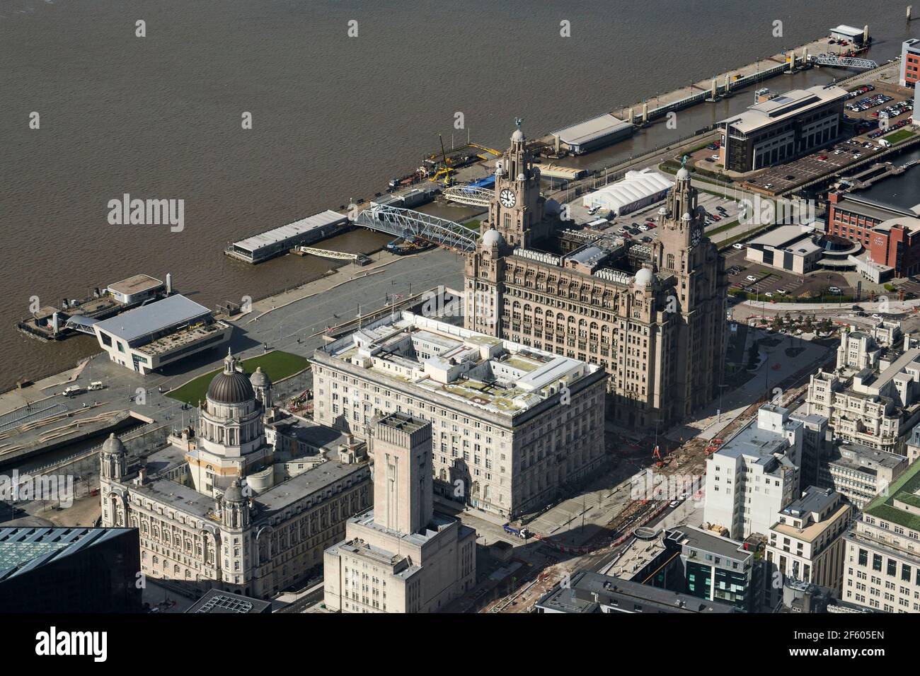 Liverpool Waterfront, North West England, UK, from the air. Stock Photo