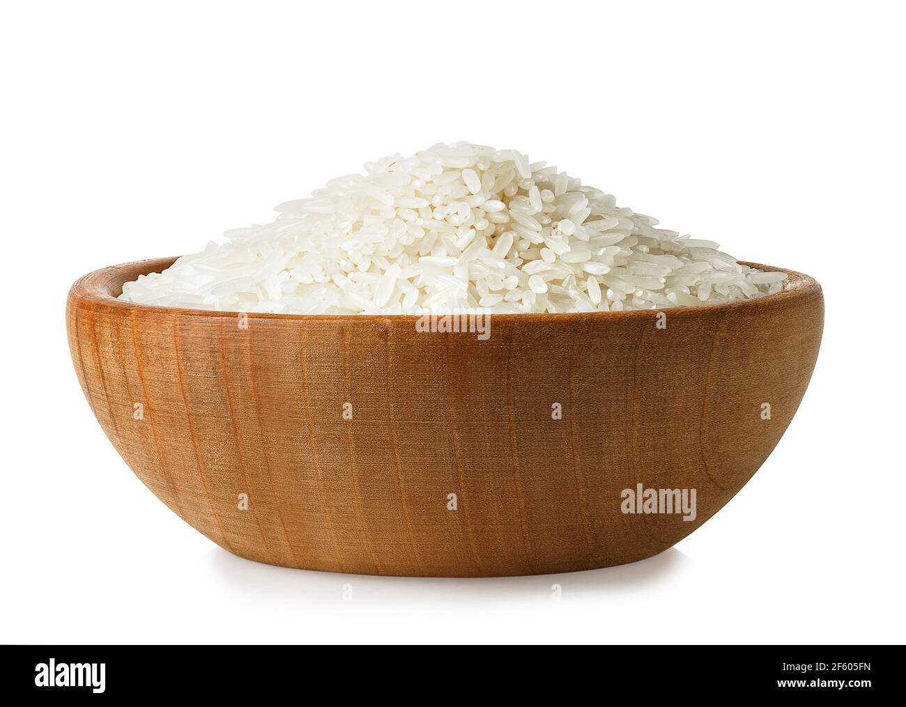 uncooked jasmine rice in wooden bowl isolated Stock Photo Alamy