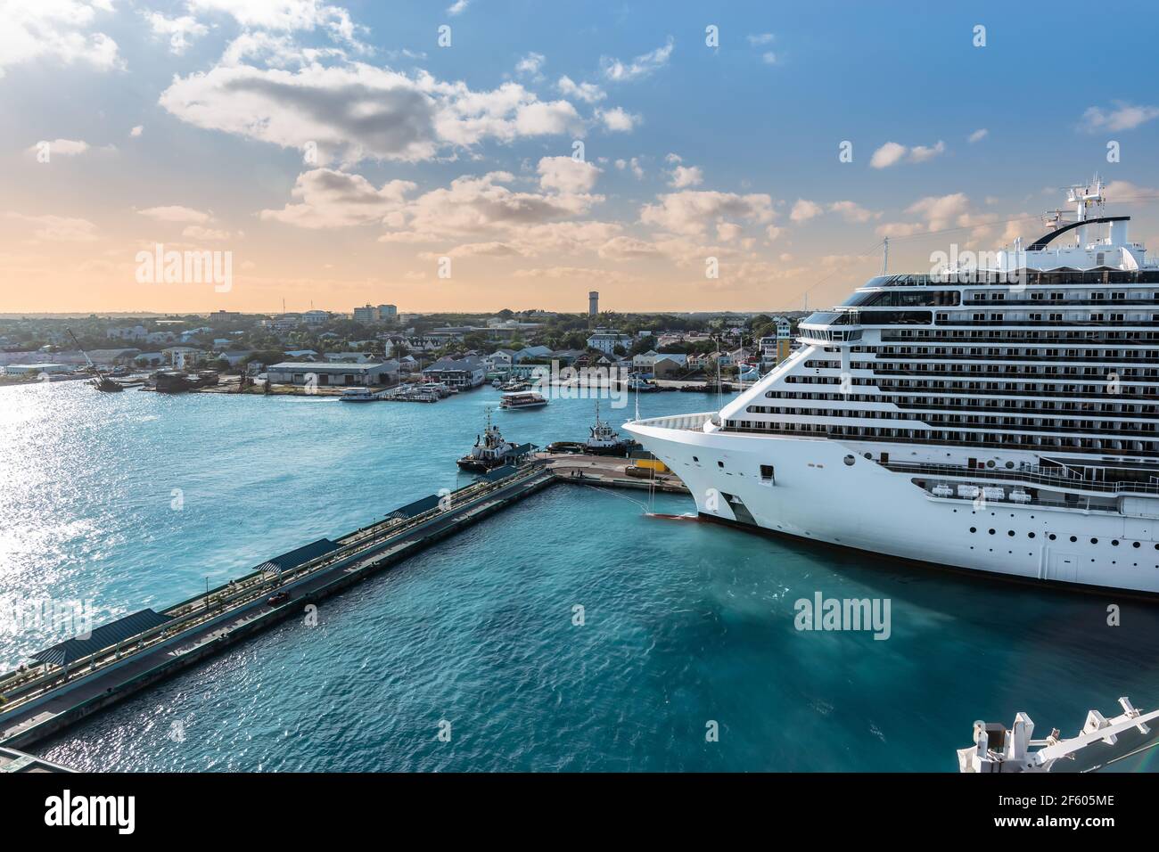 Cruise ship docked in cruise port Nassau Bahamas. Stock Photo