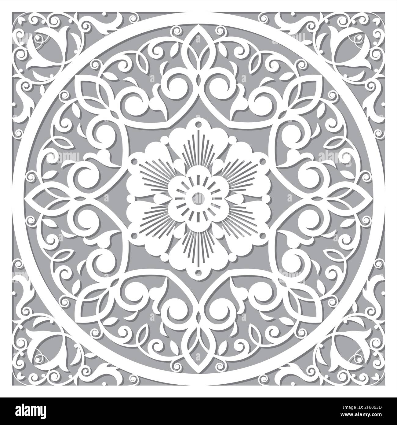 Traditional vector mandala design inspired by the oriental carved wood wall art patterns from Marrakesh in Morocco Stock Vector