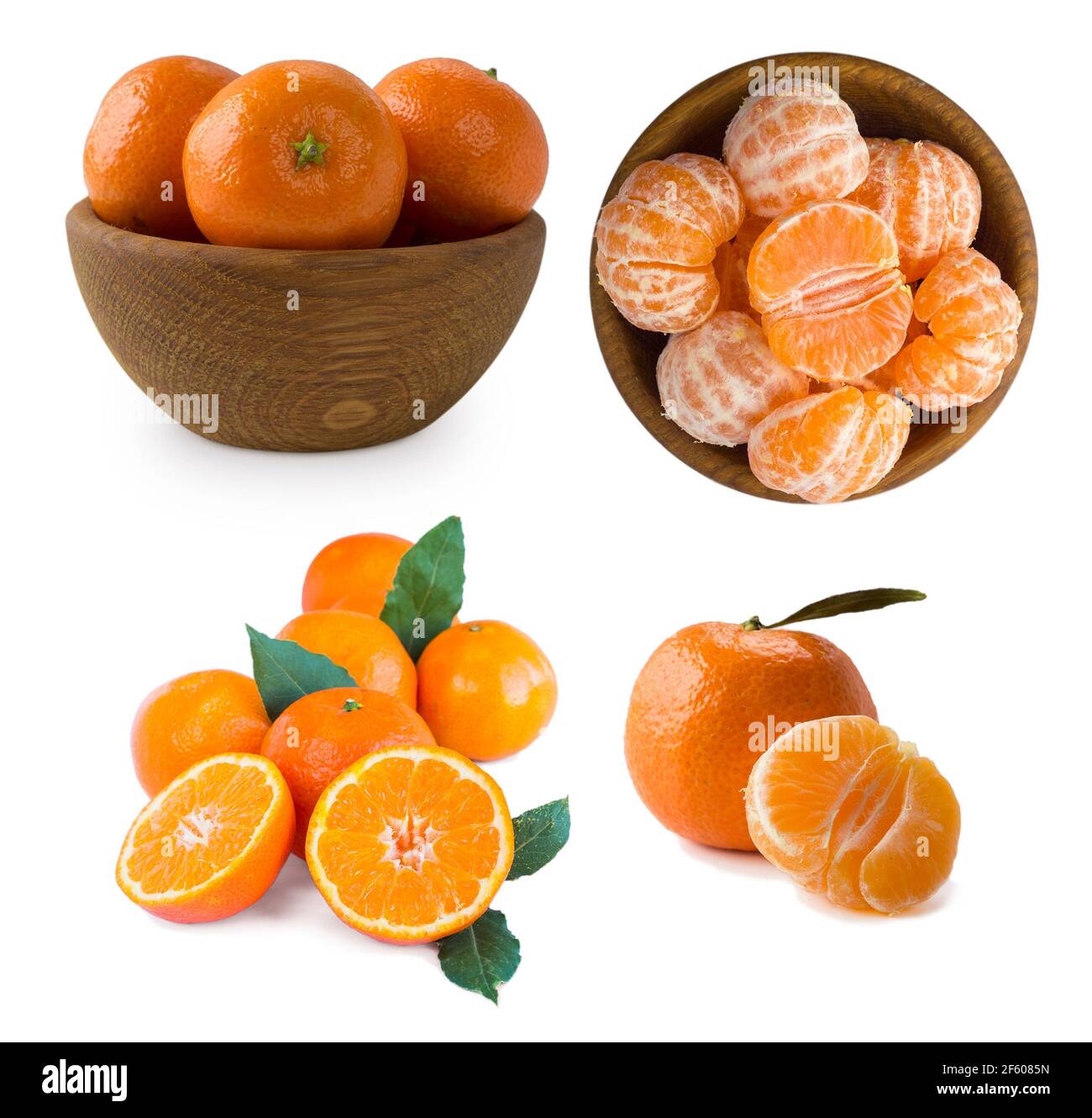 Set of fresh mandarins. Ripe and tasty tangerines isolated on white