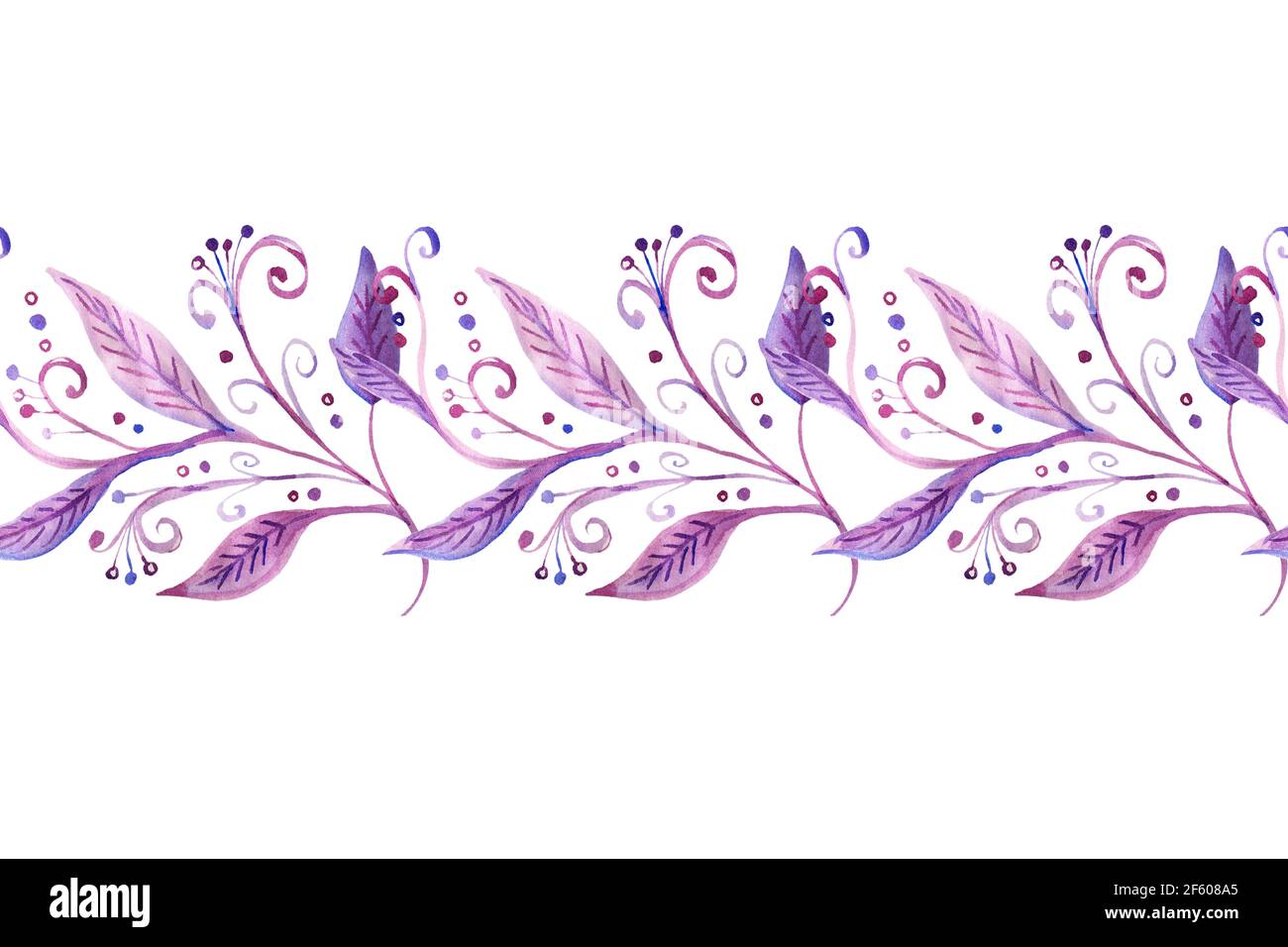hand drawn watercolor abstract foliage seamless brush. Floral border ...