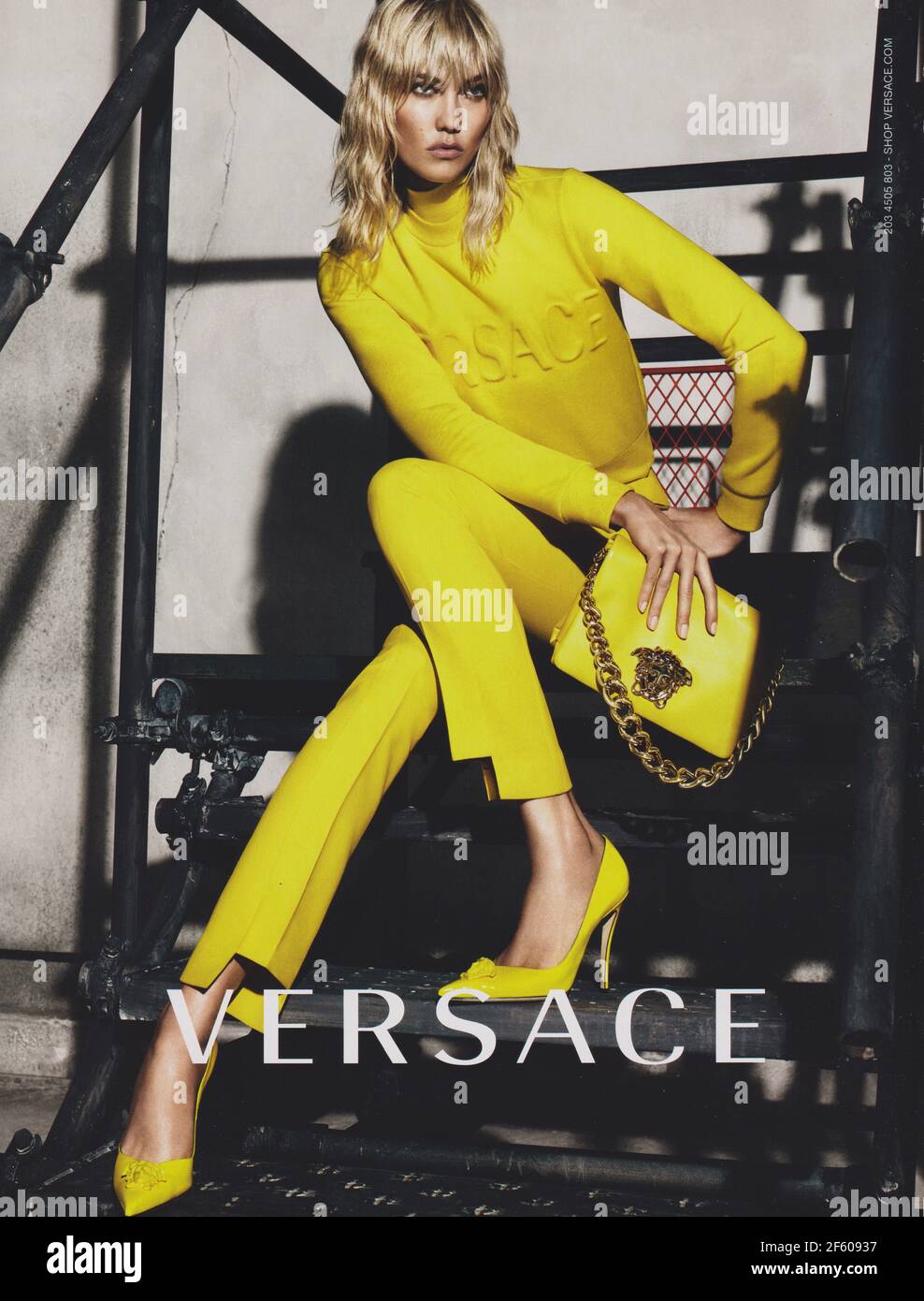 poster advertising VERSACE fashion house with Karlie Kloss in paper  magazine from 2015 year, advertisement, creative VERSACE advert from 2010s  Stock Photo - Alamy