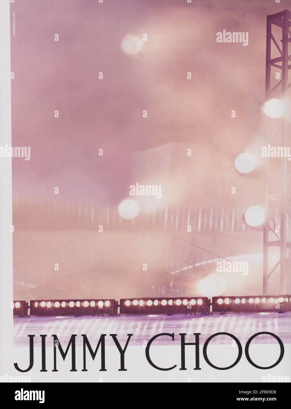 poster advertising Jimmy Choo fashion footwear house with Ondria Hardin in magazine from 2015 year, advertisement creative Jimmy Choo 2010s advert Stock Photo