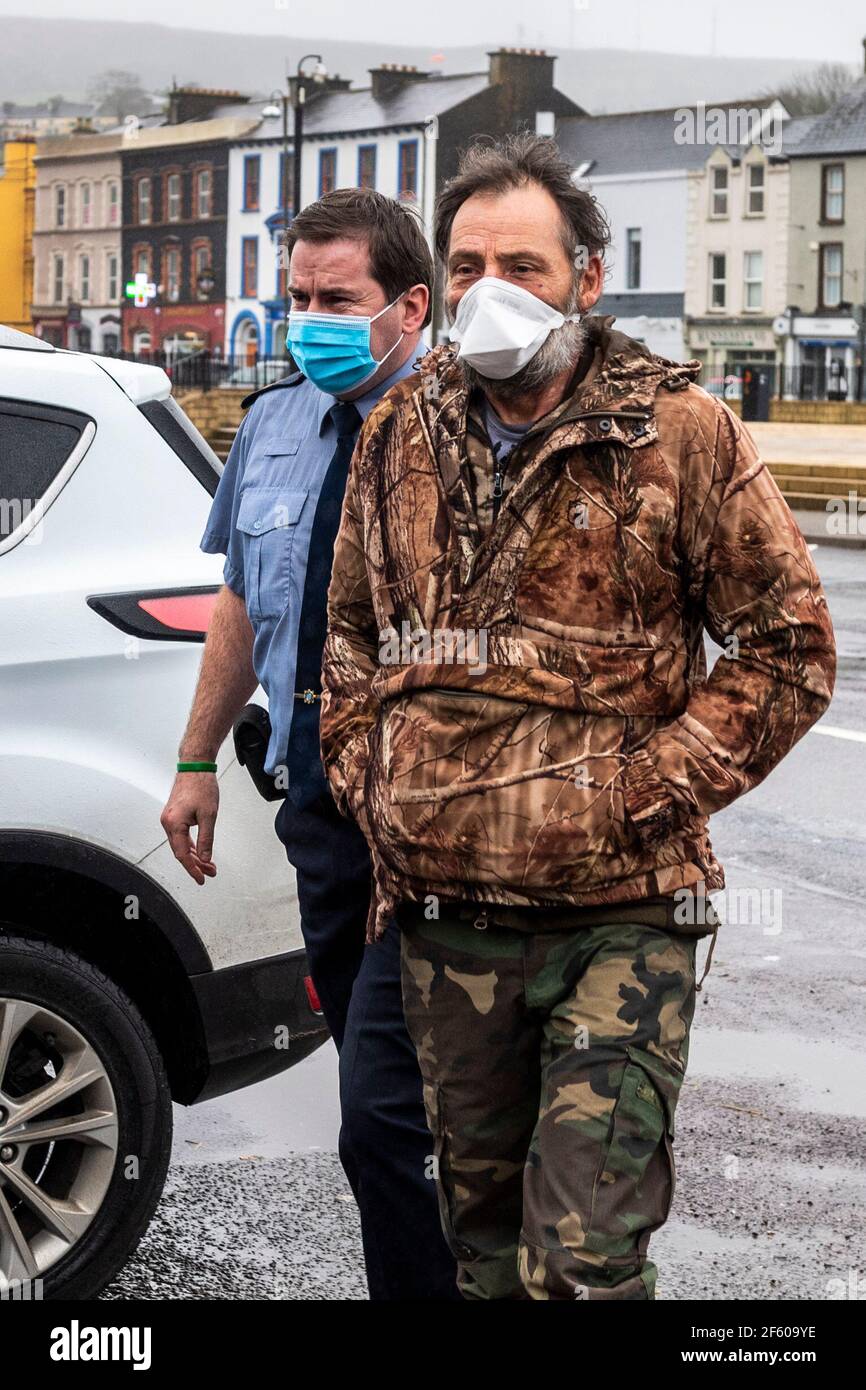 Bantry, West Cork, Ireland. 29th Mar, 2021. A man is appearing in Bantry District Court on charges of possessing explosive components, firearms and munitions. The man, in his '50's, appeared dressed in combat fatigues. Credit: AG News/Alamy Live News Stock Photo