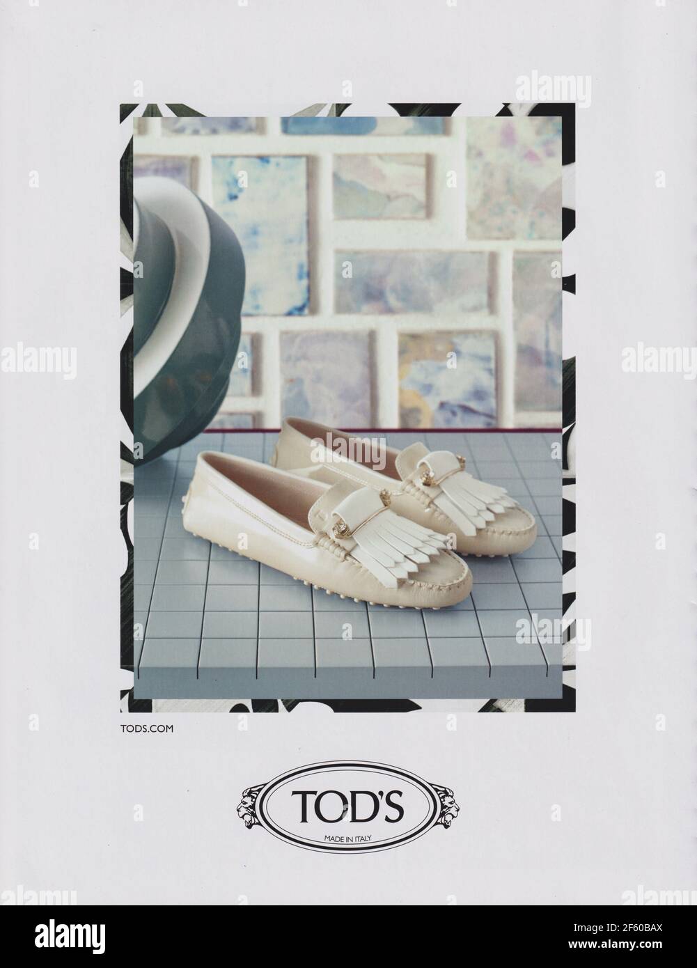 poster advertising Tod's fashion house in paper magazine from 2015 year, advertisement, creative Tod's advert from 2010s Stock Photo