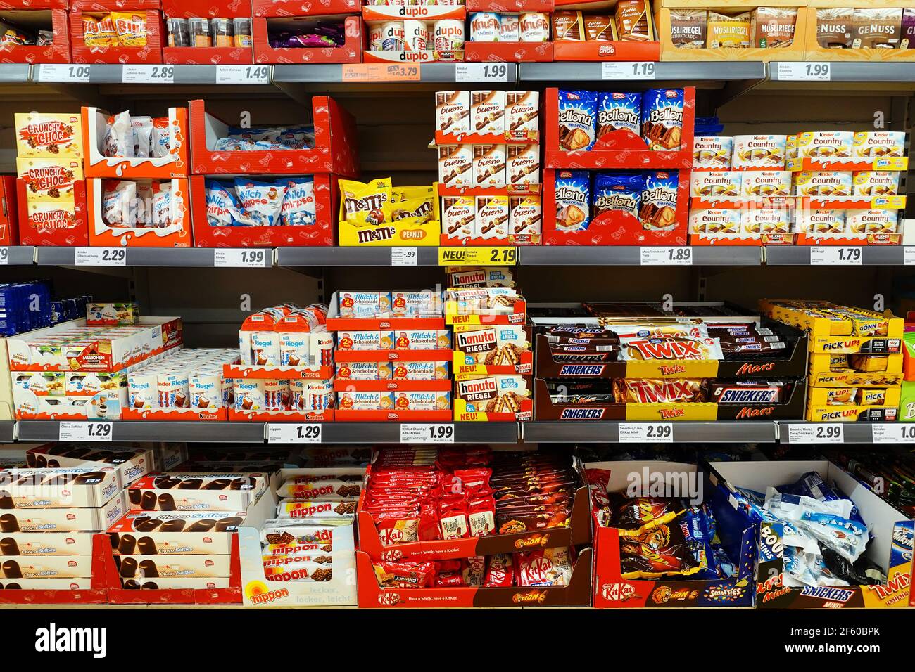 Confectionery aisle of a Lidl Supermarket Stock Photo