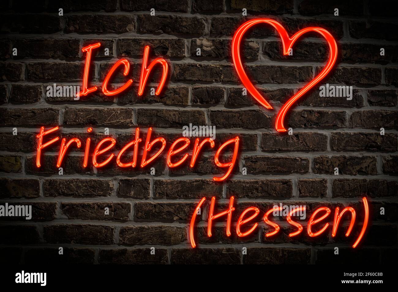 Leuchtreklame, Ich liebe Friedberg (Hessen), Hessen, Deutschland, Europa | Illuminated advertising, I love Friedberg (Hessen), Hesse, Germany, Europe Stock Photo