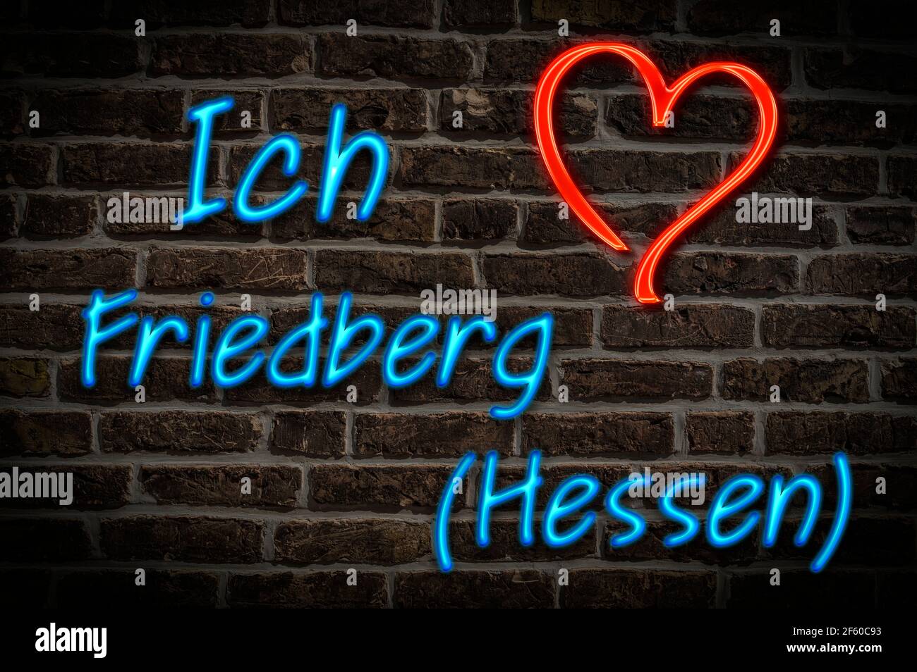 Leuchtreklame, Ich liebe Friedberg (Hessen), Hessen, Deutschland, Europa | Illuminated advertising, I love Friedberg (Hessen), Hesse, Germany, Europe Stock Photo