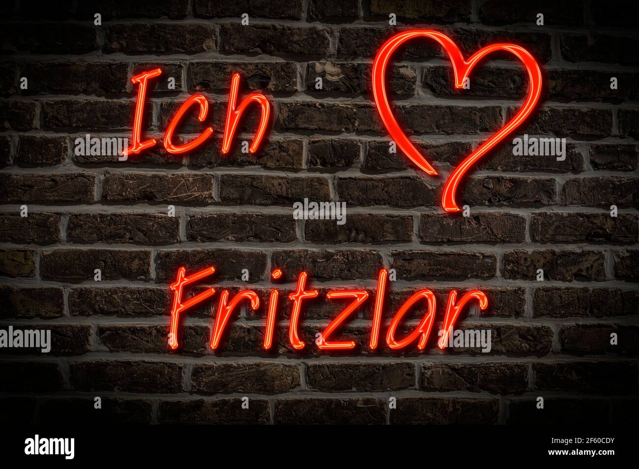 Leuchtreklame, Ich liebe Fritzlar, Hessen, Deutschland, Europa | Illuminated advertising, I love Fritzlar, Hesse, Germany, Europe Stock Photo