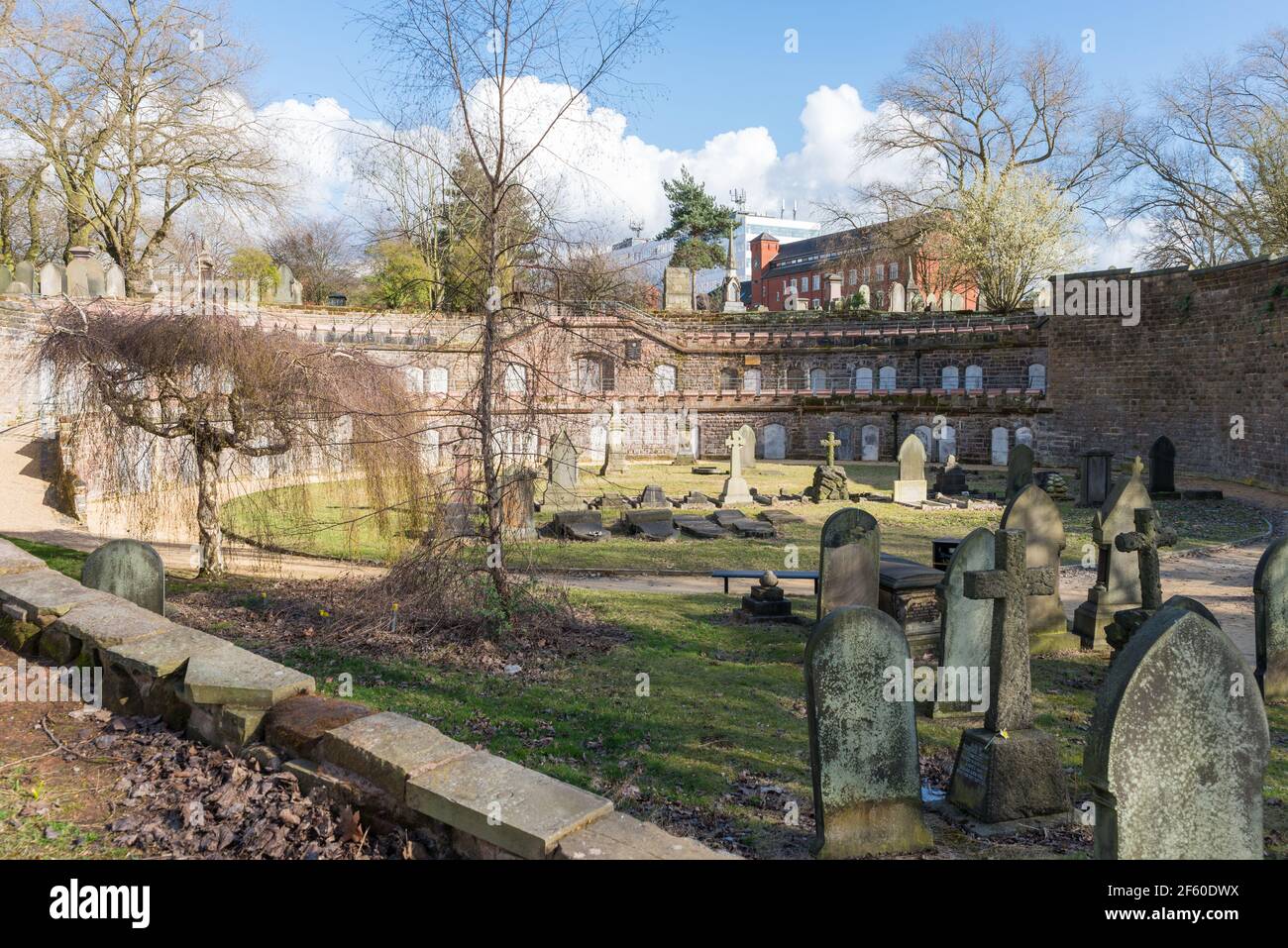 Tiered catacombs at Wastone Lane Cemetery, also known as Brookfields Cemetery, in Birmingham's Jewellery Quarter, Hockley Stock Photo
