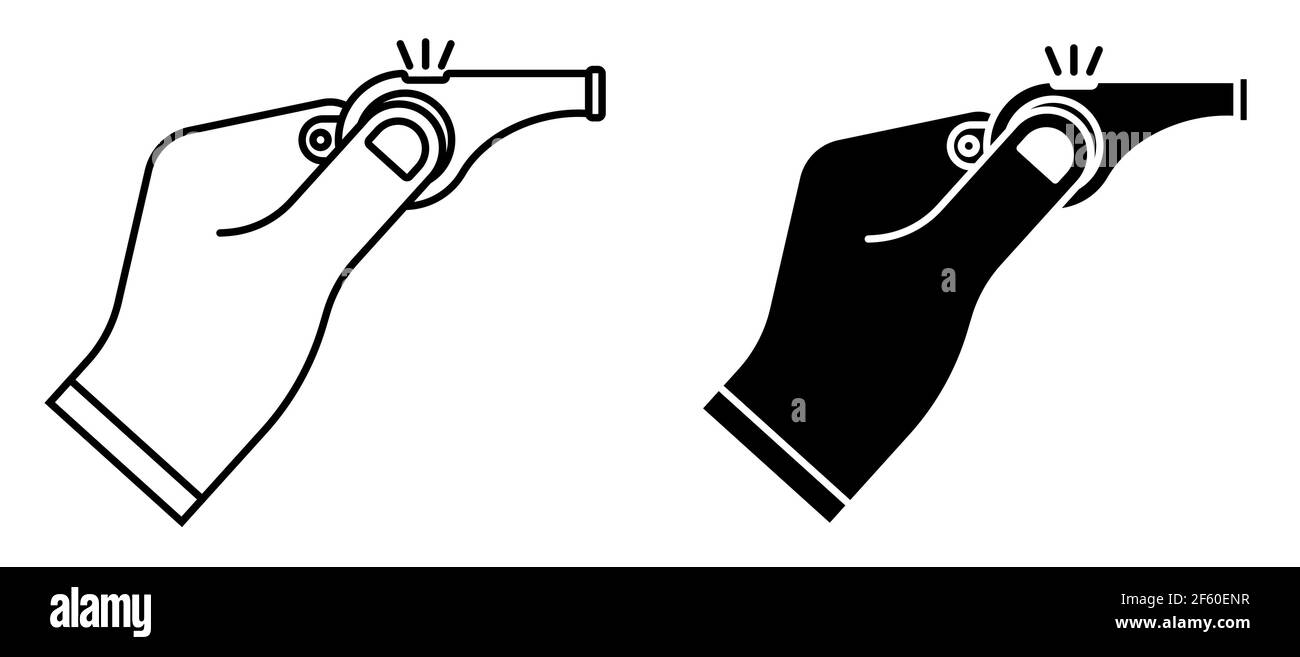 Sports judge hand holds sports whistle of referee of football, soccer