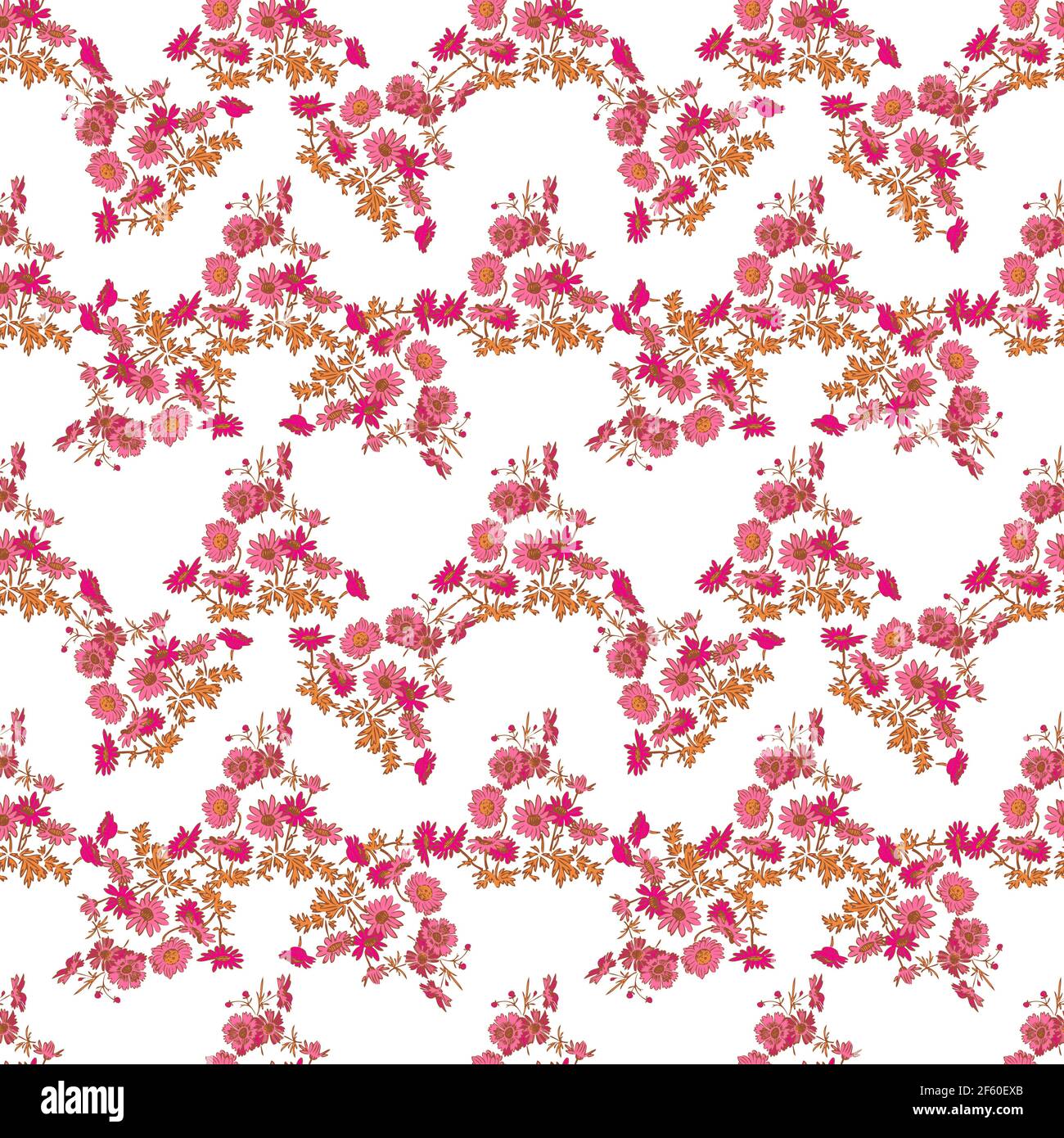 Hand drawn flowers daisy, leaves seamless pattern abstract background ...