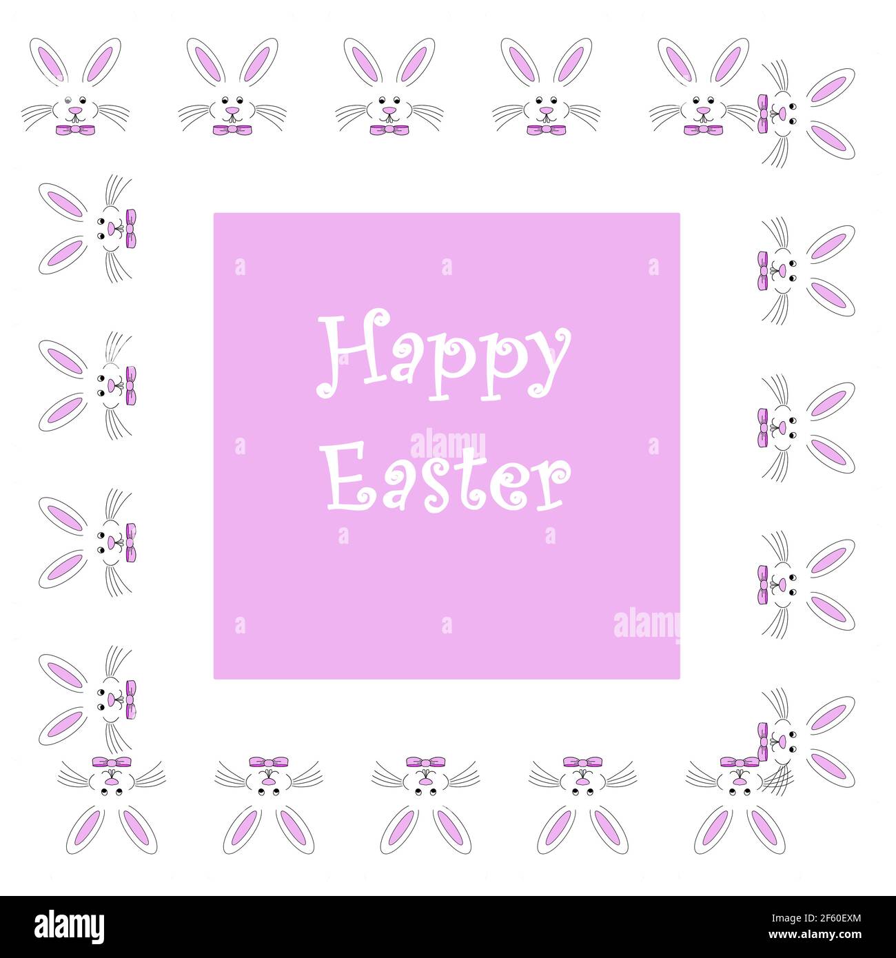 An illustration of a white Easter bunny border with the message Happy Easter Stock Photo