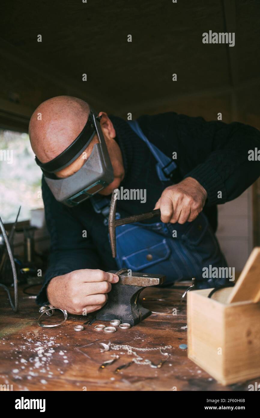 Male welder working in workshop Stock Photo