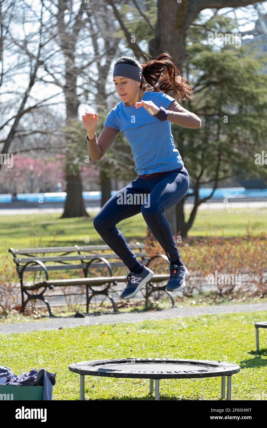 Rebounding Class Trampoline woman fitness hi-res stock photography and images - Alamy