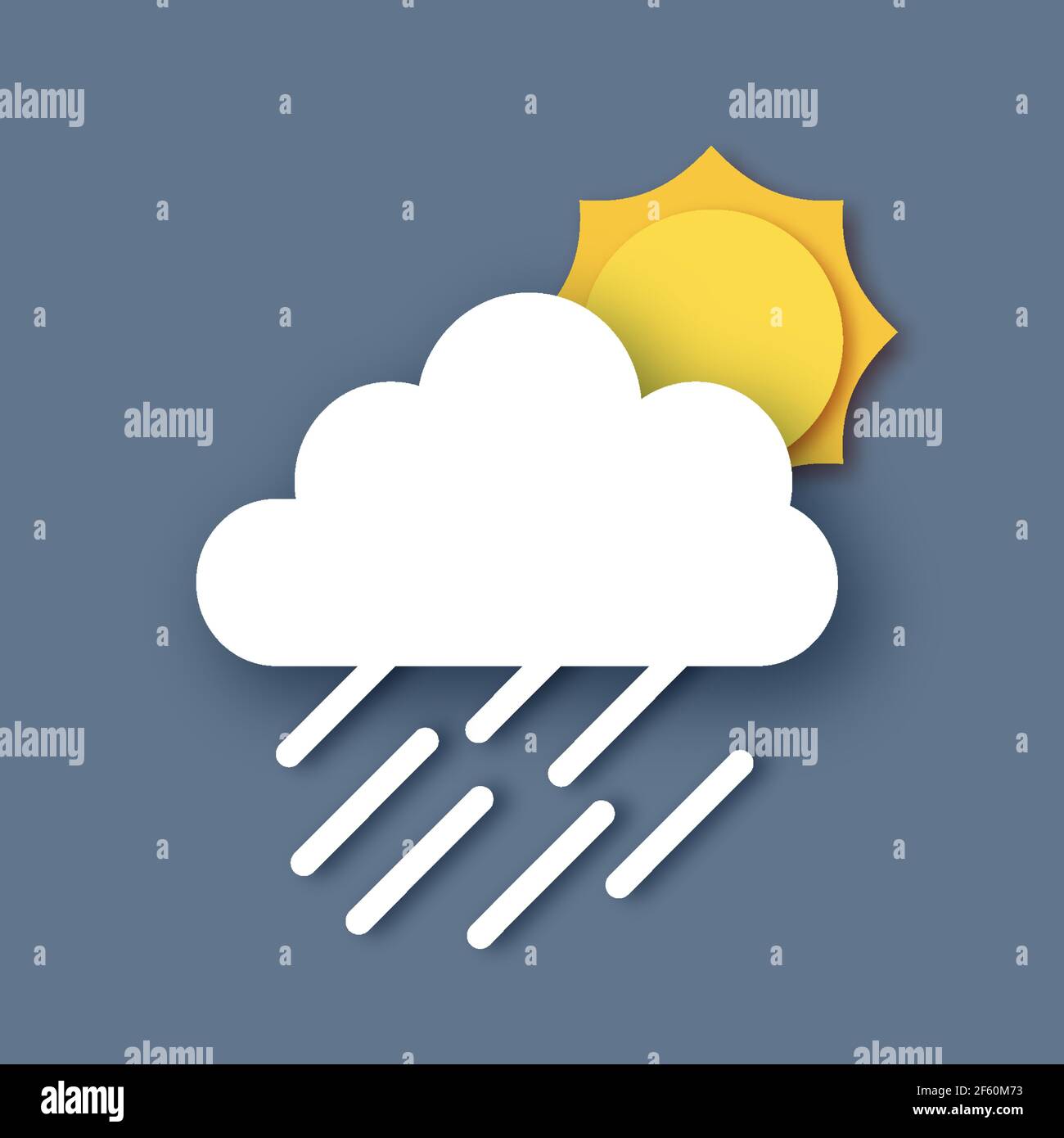 Sky with rainy clouds, sun and rain drops. Paper cut Weather. Vector ...
