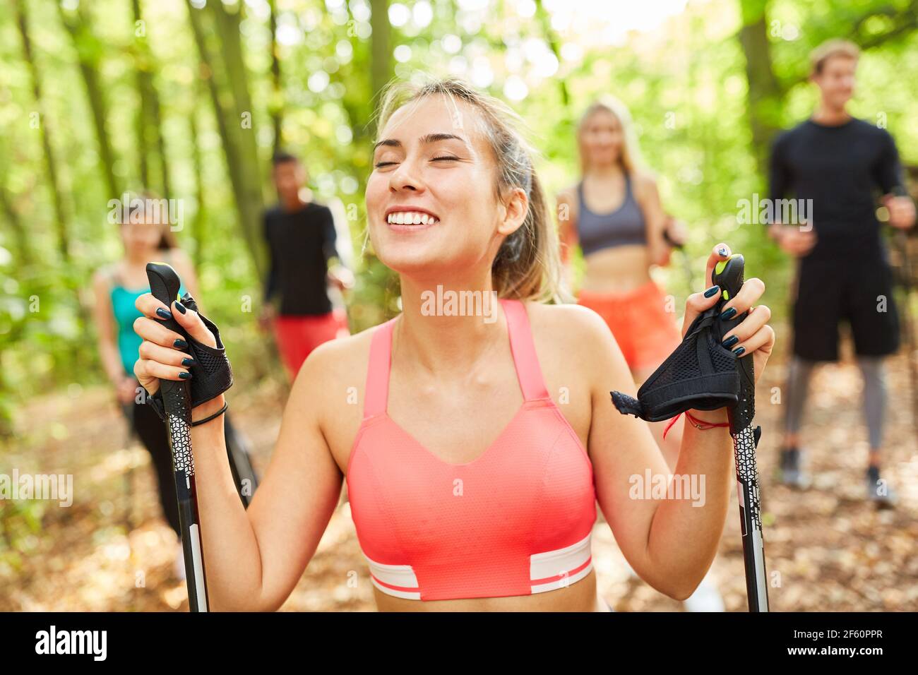 Happy woman walking stick hi-res stock photography and images - Alamy