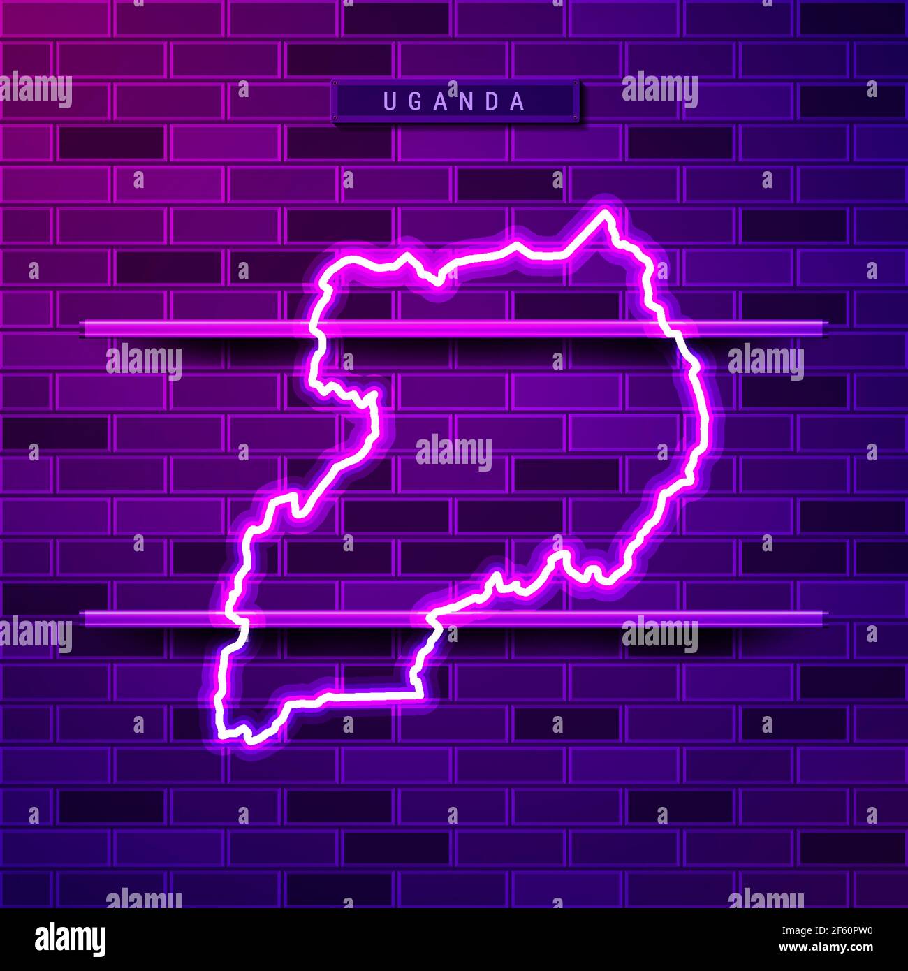 Uganda map glowing neon lamp sign. Realistic vector illustration