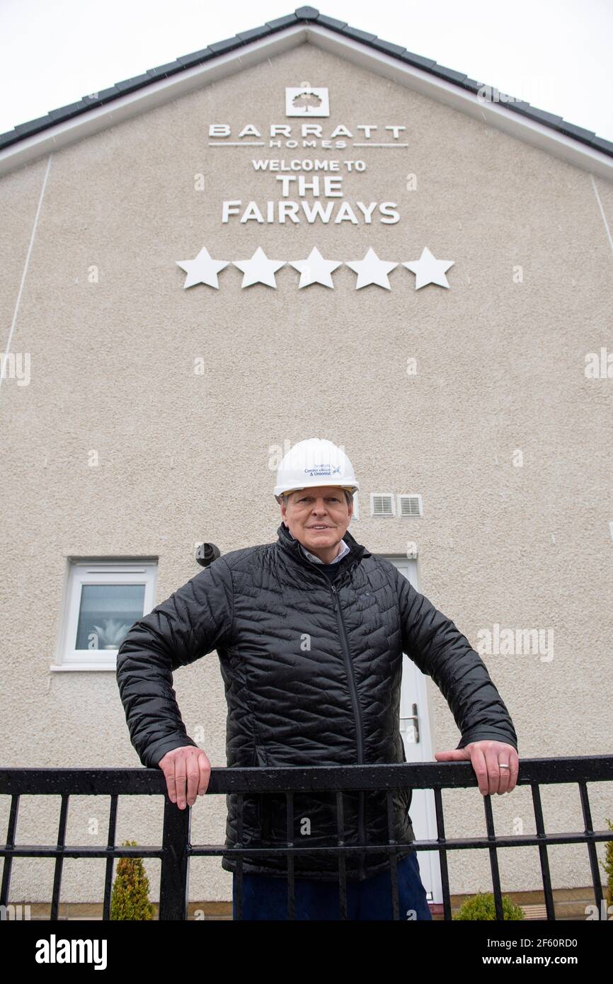 Coatbridge, Scotland, UK. 29th Mar, 2021. PICTURED: Stephen Kerr, Scottish Conservative lead candidate for Central region. The Scottish Conservatives have announced a manifesto pledge for the biggest social housebuilding drive since devolution began. The ambitious targets would see 40,000 homes for social rent built over the next Parliament, around 8,000 per year. The party would also aim to restore the housebuilding sector to pre-SNP and pre-financial crash levels by seeking to build 25,000 homes in total per year by the end of the next parliamentary term. Credit: Colin Fisher/Alamy Live News Stock Photo