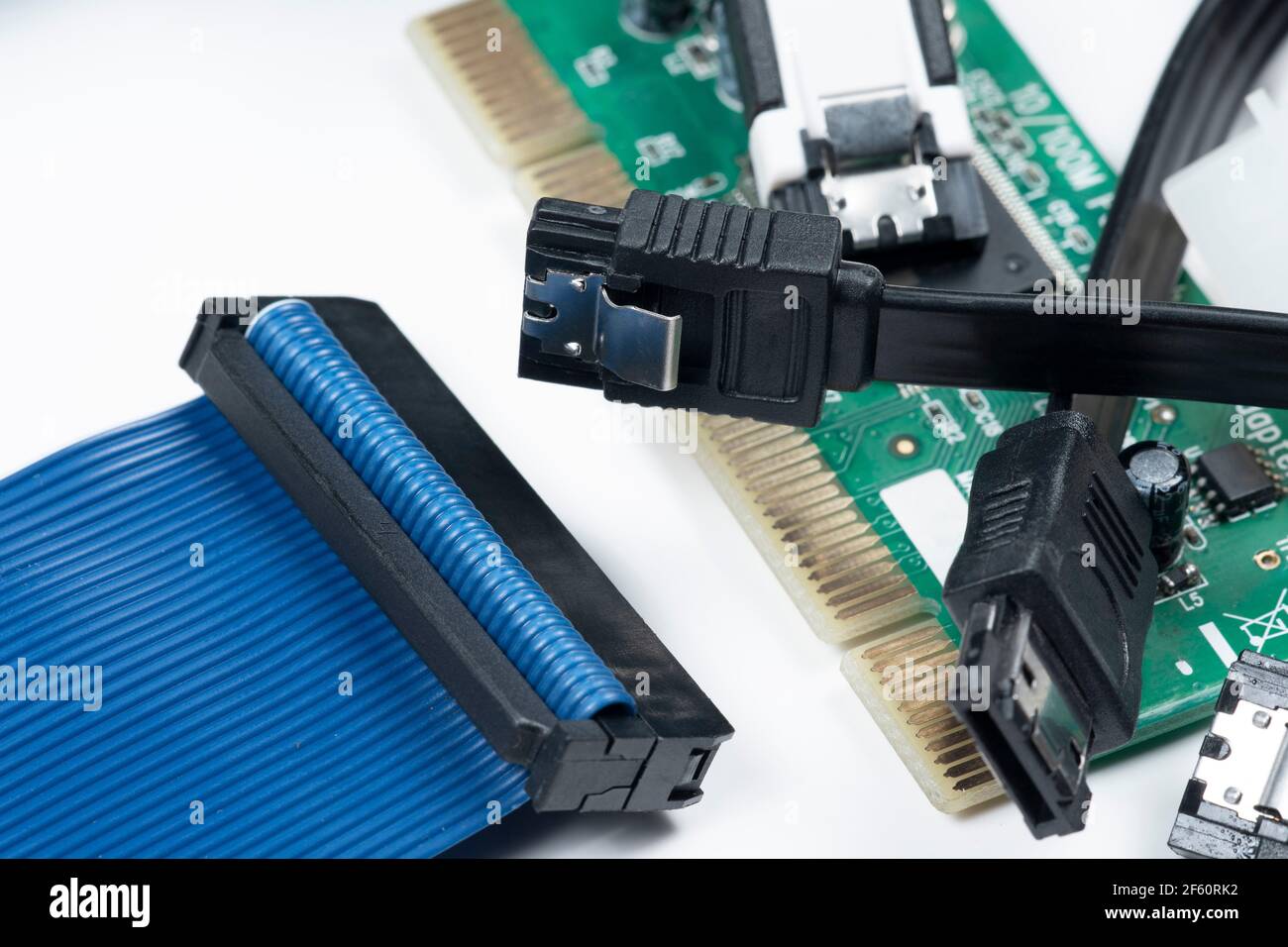 technological waste that remains in residence as computer cables Stock Photo