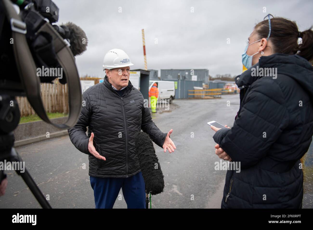 Coatbridge, Scotland, UK. 29th Mar, 2021. PICTURED: Stephen Kerr, Scottish Conservative lead candidate for Central region. The Scottish Conservatives have announced a manifesto pledge for the biggest social housebuilding drive since devolution began. The ambitious targets would see 40,000 homes for social rent built over the next Parliament, around 8,000 per year. The party would also aim to restore the housebuilding sector to pre-SNP and pre-financial crash levels by seeking to build 25,000 homes in total per year by the end of the next parliamentary term. Credit: Colin Fisher/Alamy Live News Stock Photo