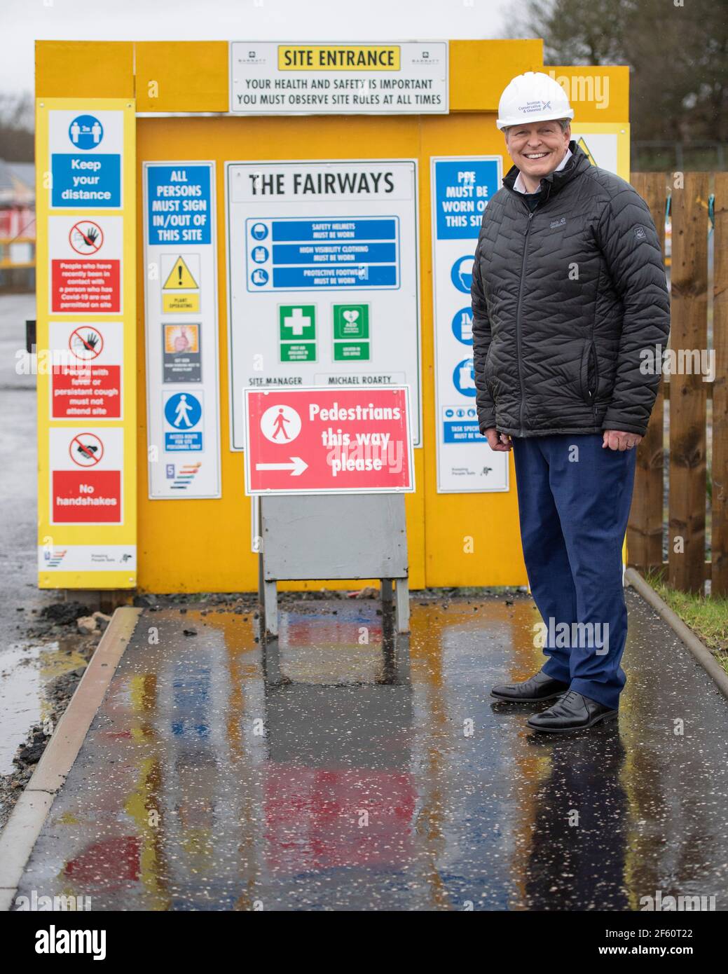 Coatbridge, Scotland, UK. 29th Mar, 2021. PICTURED: Stephen Kerr, Scottish Conservative lead candidate for Central region. The Scottish Conservatives have announced a manifesto pledge for the biggest social housebuilding drive since devolution began. The ambitious targets would see 40,000 homes for social rent built over the next Parliament, around 8,000 per year. The party would also aim to restore the housebuilding sector to pre-SNP and pre-financial crash levels by seeking to build 25,000 homes in total per year by the end of the next parliamentary term. Credit: Colin Fisher/Alamy Live News Stock Photo