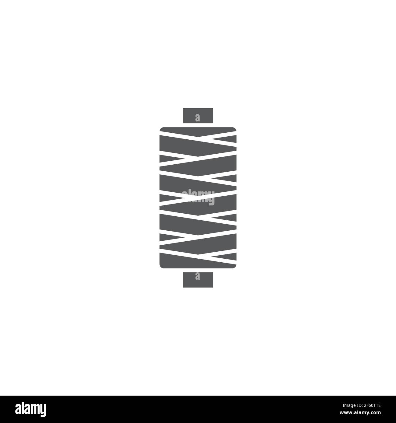 Sewing thread on spool icon isolated on white background. Yarn spool