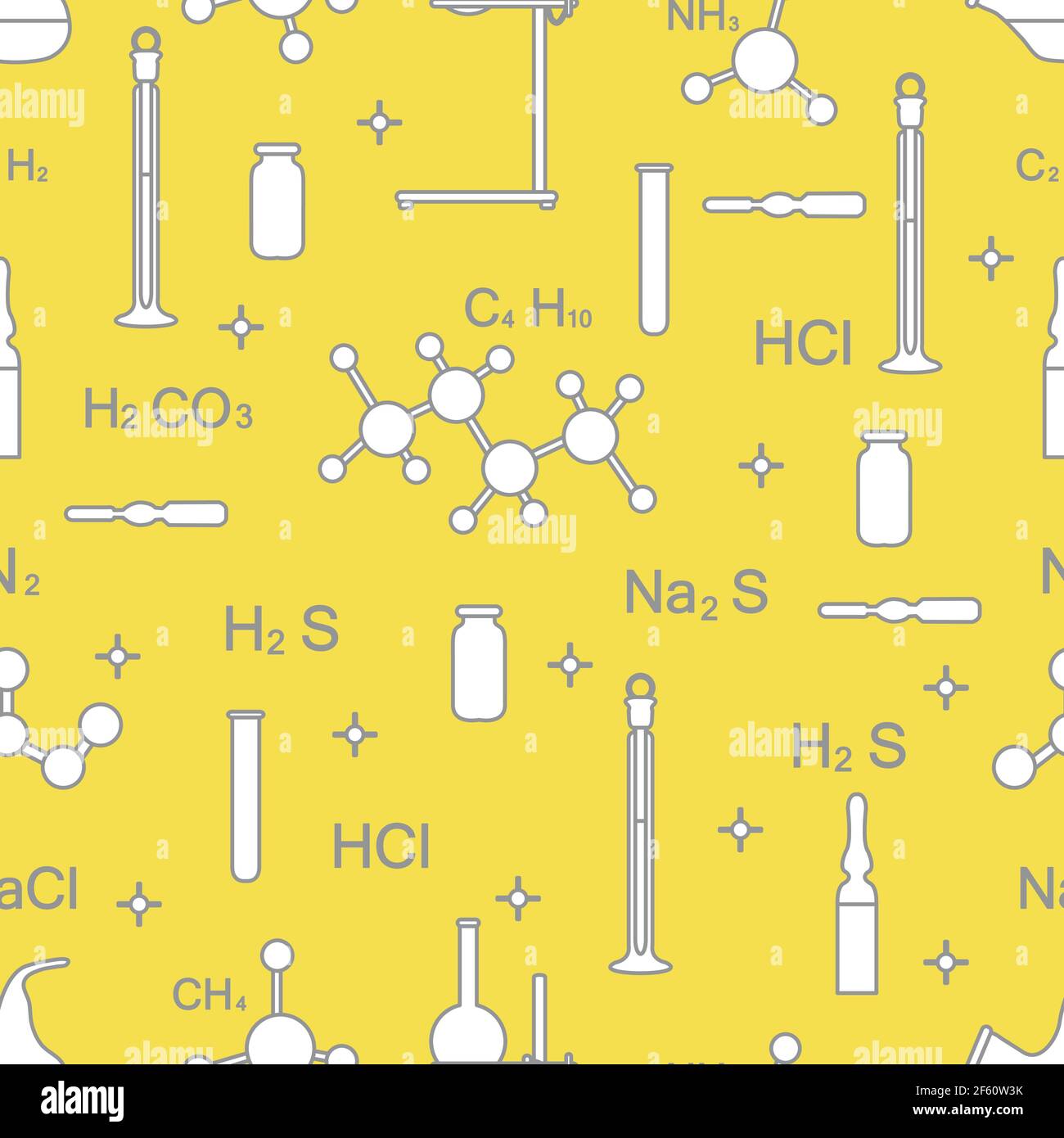 Scientific vector seamless pattern with flasks, test tubes, beakers ...