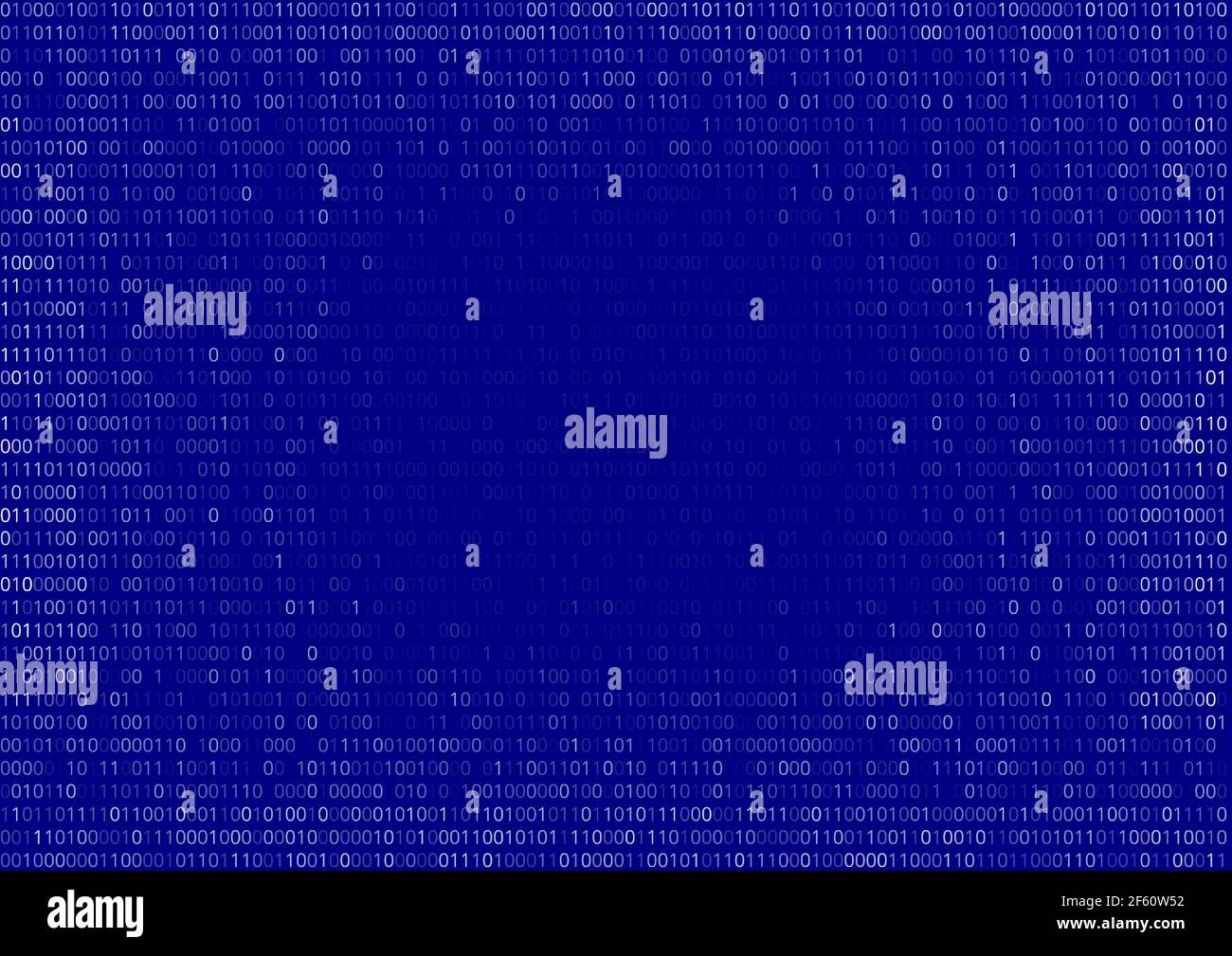 Gradient fall off binary code screen listing table cypher, blue, vector background Stock Vector