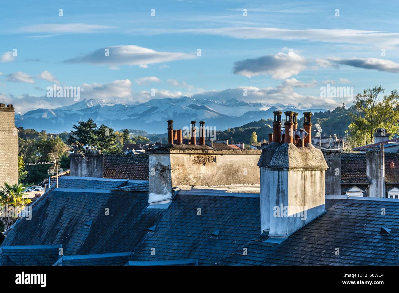 Rooftops of the buildings in French city of Pau Stock Photo
