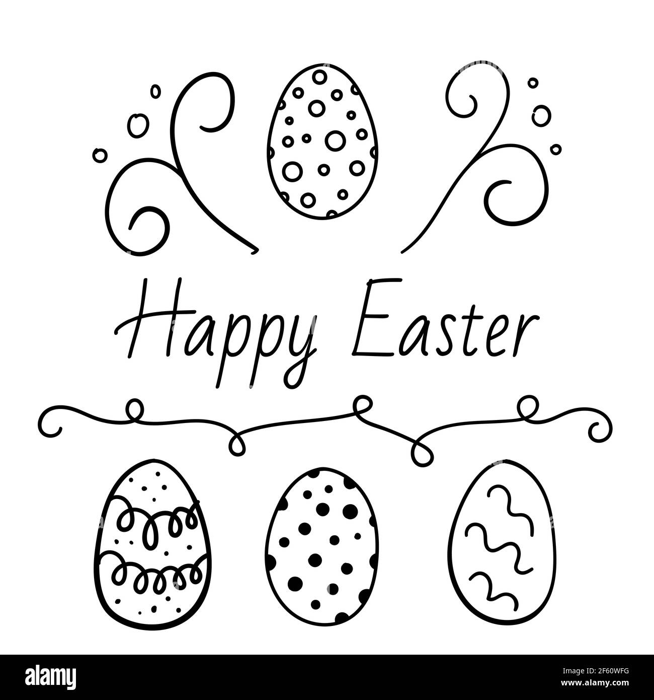 Hand written Happy Easter words . Greeting card text templates with decorated Easter eggs isolated on white background. Stock Vector