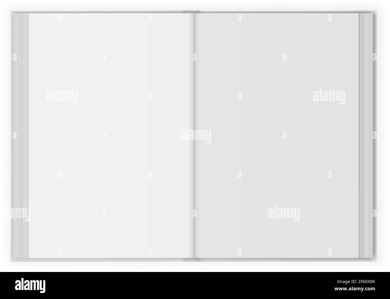 Open blank flat book spread with white paper page design template background Stock Vector