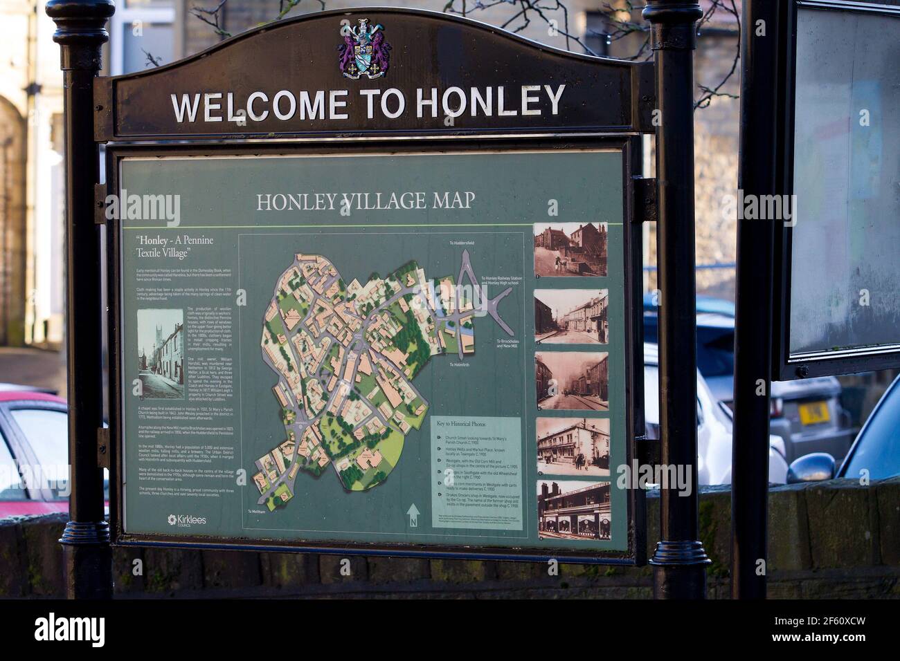 Welcome to Honley sign Stock Photo