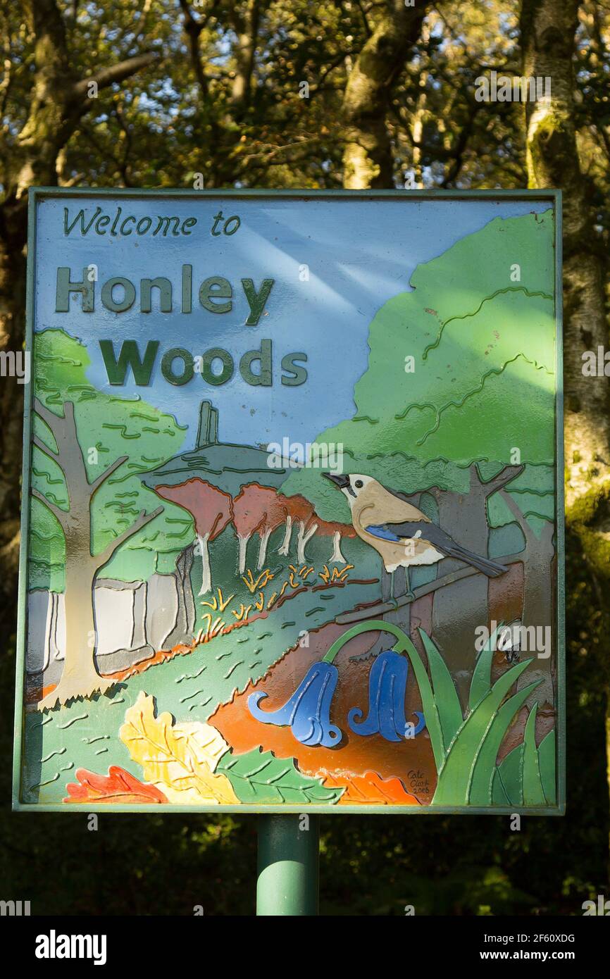 Welcome to Honley Woods sign Stock Photo
