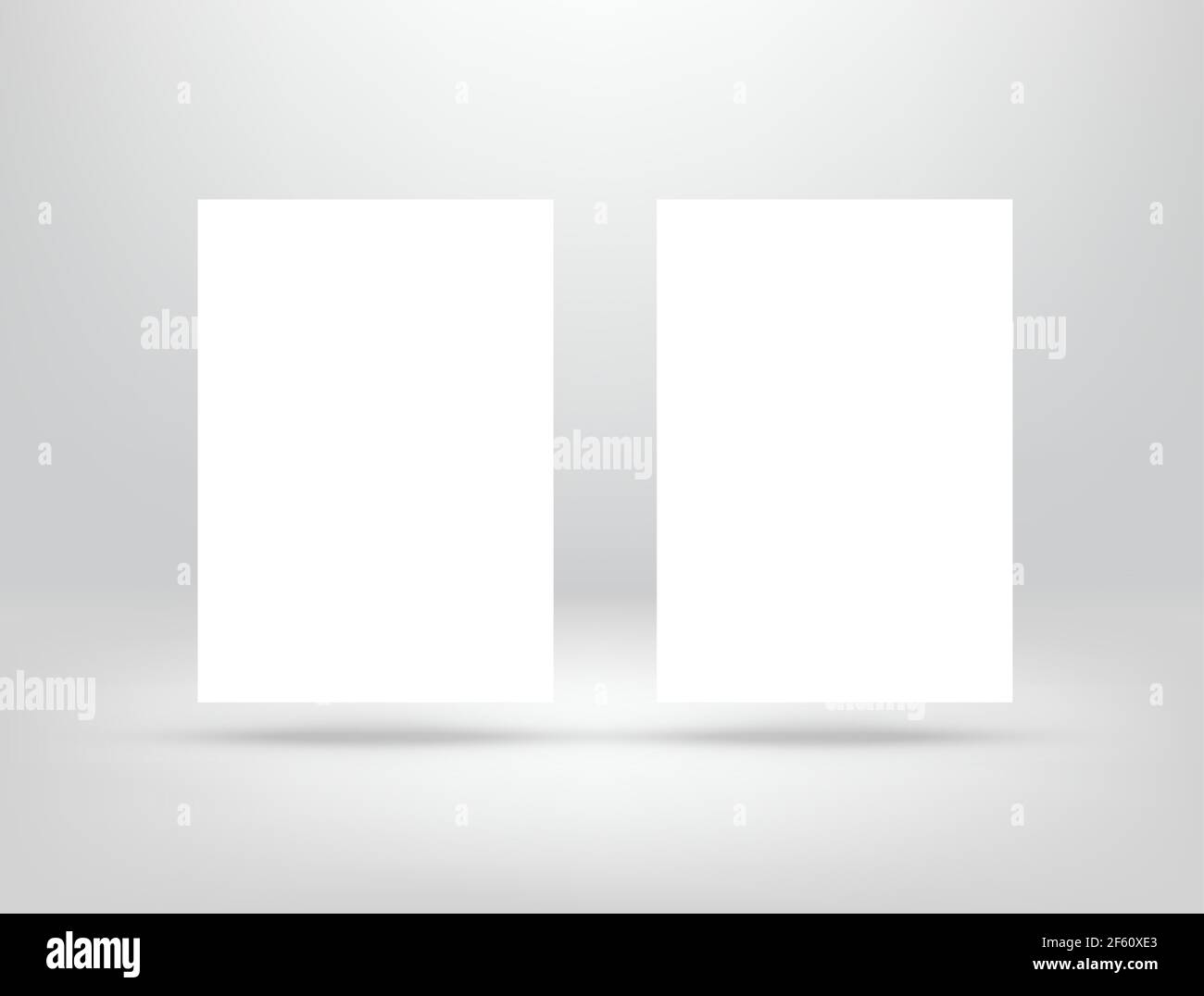 Paper card two a4 page floated on white wall, vector template Stock Vector