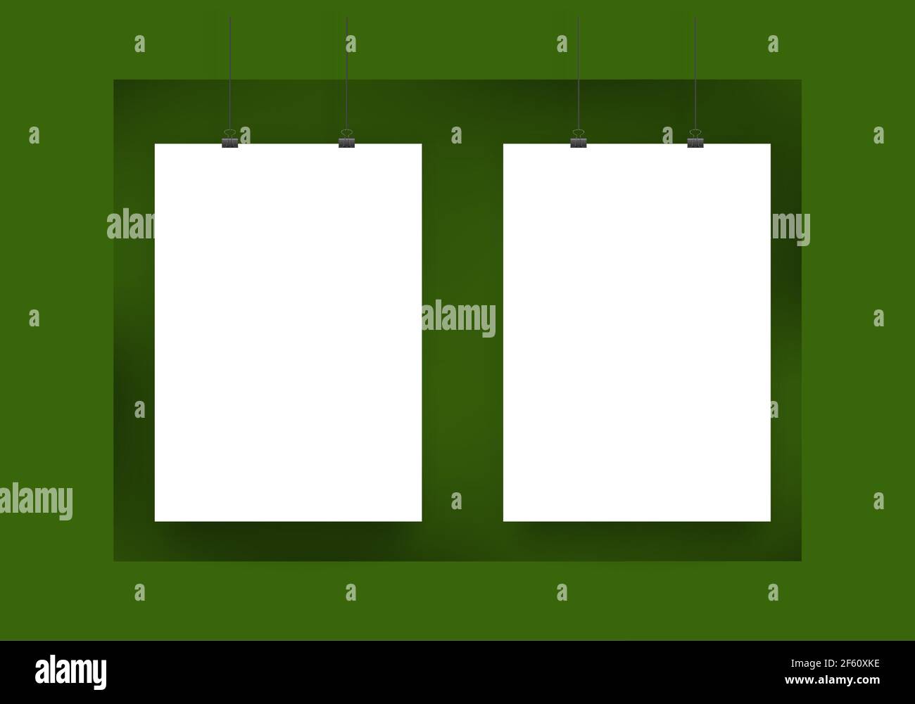 Paper card two a4 page floated on green wall, vector template Stock Vector
