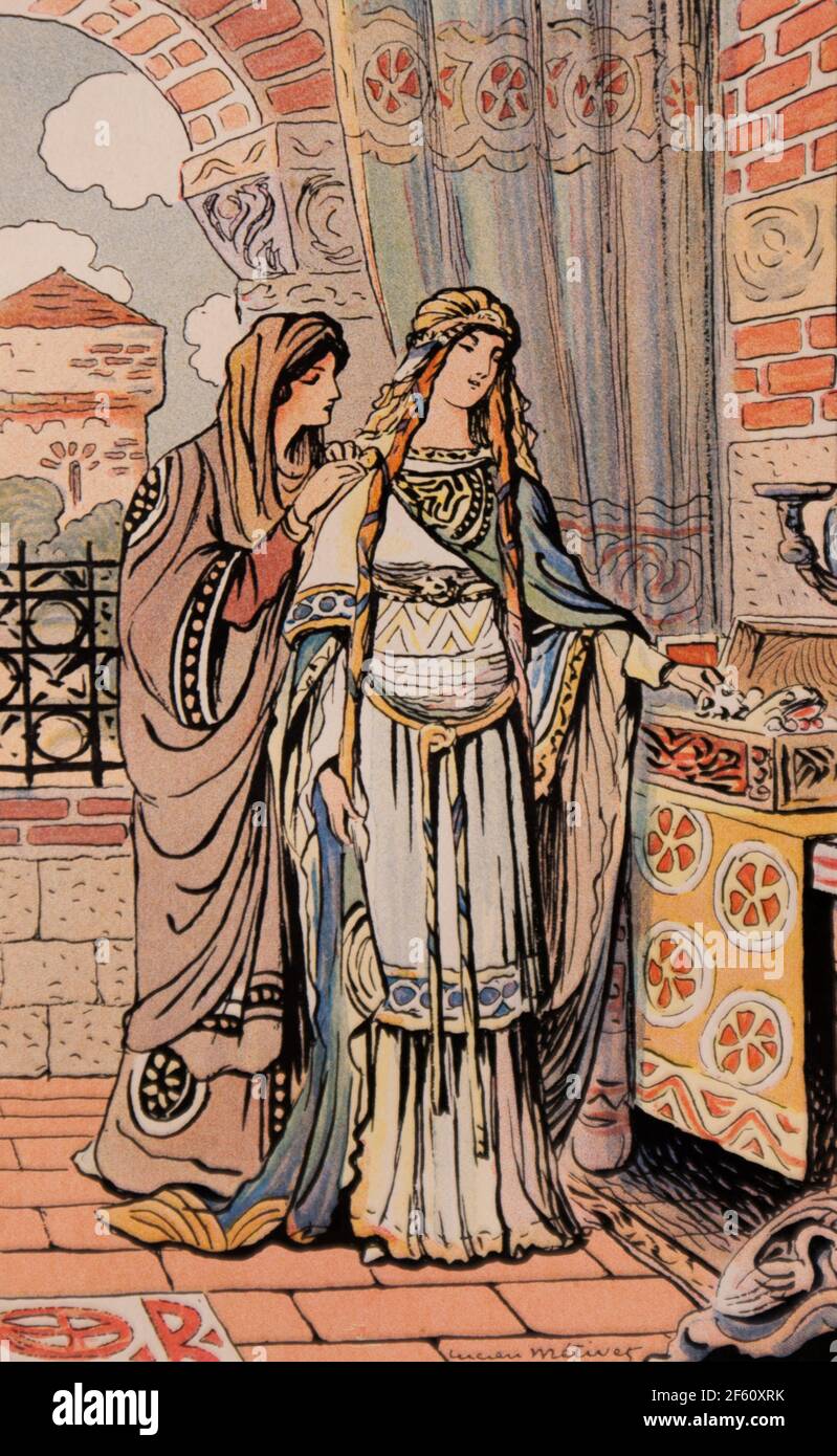 mode au moyen age,costume byzantin, l'evangile profanepar la comtesse de tramar,editeur victor havard 1905 Stock Photo